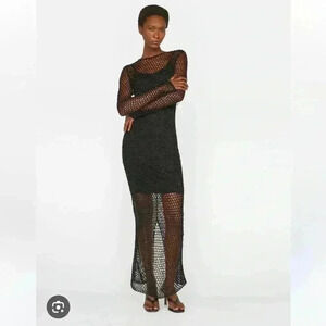 NWT $550 FRAME Black Beaded Knit Crochet Midi Slip Dress Size XS